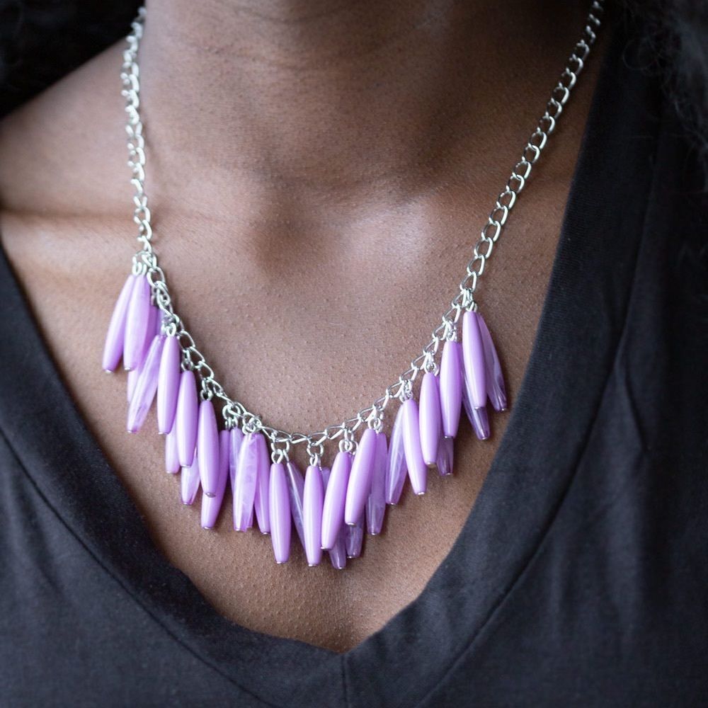 Long light purple bead on silver color chain * earrings included* - Picture 1 of 3
